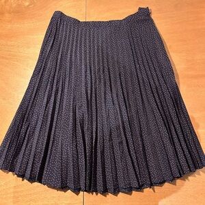 Navy Pleated Mini Skirt with White Polka Dots